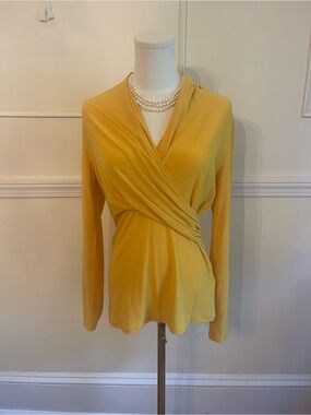 DKNY Yellow Wrap-Front Long Sleeve Blouse